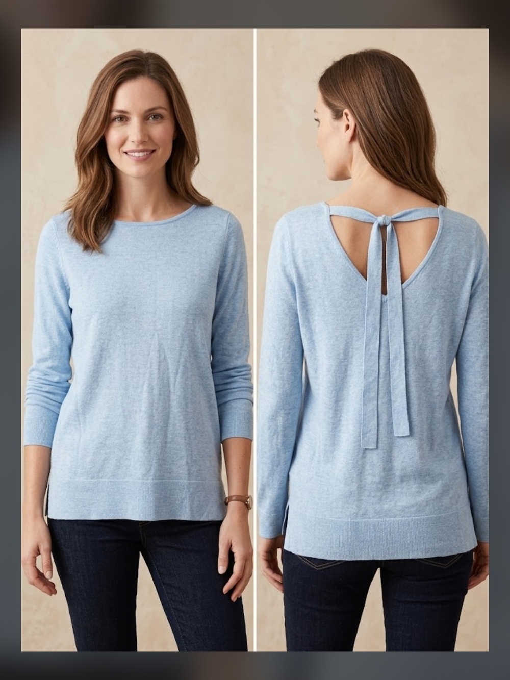 Reitmans Light Blue Tie-Back Crew Neck Sweater